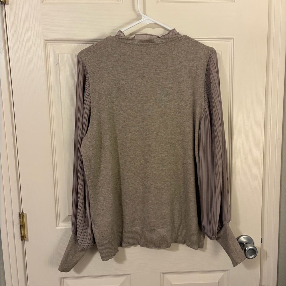 Sioni Milano Mixed‑Media Sweater Blouse with Pleated Sleeves – XL - Picture 2 of 5